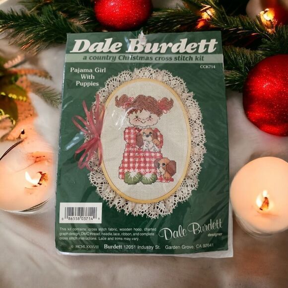 1988 Dale Burdett Cross Stitch Kit Pajama Girl With Puppies CCK714 Cottagecore. - Picture 12 of 12